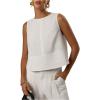 image:imageMakeMeChic Womens Linen Shirts Dressy Tops Summer Crop Tank Tops Sleeveless Blouse Work ShirtsWhite