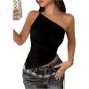 image:imageMakeMeChic Womens One Shoulder Tops Y2k Asymmetrical Sleeveless Summer Going Out Tank TopBlack