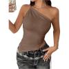 image:imageMakeMeChic Womens One Shoulder Tops Y2k Asymmetrical Sleeveless Summer Going Out Tank TopBrown