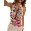 image:imageMakeMeChic Womens Sexy Y2k Cowl Neck Halter Tops Summer Vacation Backless Crop Going Out TopsFloral and Tiger Print