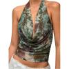 image:imageMakeMeChic Womens Sexy Y2k Cowl Neck Halter Tops Summer Vacation Backless Crop Going Out TopsOlive Green