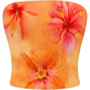 image:imageMakeMeChic Womens Floral Summer Tops Strapless Tube Crop Tops Backless Bandeau TopOrange