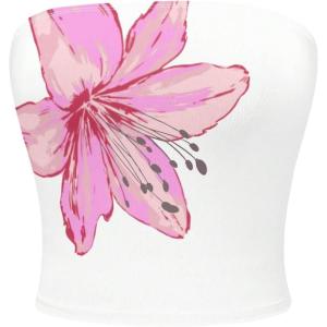 image:imageMakeMeChic Womens Floral Summer Tops Strapless Tube Crop Tops Backless Bandeau TopWhite B