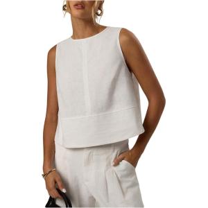 image:imageMakeMeChic Womens Linen Shirts Dressy Tops Summer Crop Tank Tops Sleeveless Blouse Work ShirtsWhite