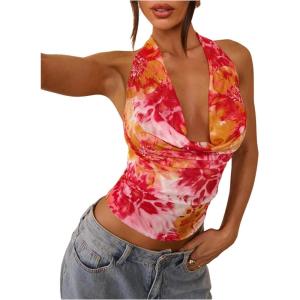 image:imageMakeMeChic Womens Sexy Y2k Cowl Neck Halter Tops Summer Vacation Backless Crop Going Out TopsRed