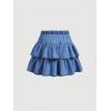 image:imageMakeMeChic Girls Bow Denim Skirt Ruffle Tiered Elastic Waist A Line Cute Mini SkirtsDark Blue