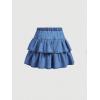 image:imageMakeMeChic Girls Bow Denim Skirt Ruffle Tiered Elastic Waist A Line Cute Mini SkirtsDark Bluea