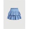 image:imageMakeMeChic Girls Bow Denim Skirt Ruffle Tiered Elastic Waist A Line Cute Mini SkirtsLight Blue