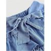 image:imageMakeMeChic Girls Bow Denim Skirt Ruffle Tiered Elastic Waist A Line Cute Mini SkirtsLight Blue