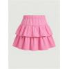 image:imageMakeMeChic Girls Bow Denim Skirt Ruffle Tiered Elastic Waist A Line Cute Mini SkirtsLight Pink