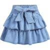 image:imageMakeMeChic Girls Bow Denim Skirt Ruffle Tiered Elastic Waist A Line Cute Mini SkirtsLight Blue