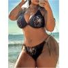 image:imageMAKEMECHIC Womens Summer Plus Size 2 Piece Bikini Set Beach Floral Print Halter Cheeky Bathing SuitsBrown