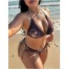 image:imageMAKEMECHIC Womens Summer Plus Size 2 Piece Bikini Set Beach Floral Print Halter Cheeky Bathing SuitsBrown