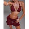 image:imageMakeMeChic Womens 2 Piece Bikini Set Lace Beaded Halter Triangle Tie Side SwimsuitRed