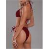 image:imageMakeMeChic Womens 2 Piece Bikini Set Lace Beaded Halter Triangle Tie Side SwimsuitRed