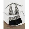 image:imageMakeMeChic Womens 2 Piece Bikini Sets Cheetah Print Halter Bikini Top with Shorts SwimsuitsMulticolor