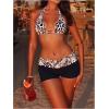 image:imageMakeMeChic Womens 2 Piece Bikini Sets Cheetah Print Halter Bikini Top with Shorts SwimsuitsMulticolor