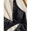 image:imageMakeMeChic Womens 2 Piece Bikini Sets Grommet Eyelet V Neck Sleeveless Backless SwimsuitBlack