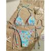 image:imageMakeMeChic Womens 2 Piece Bikini Sets Halter Triangle High Cut Thong Graphic Print Beach SwimsuitBlue
