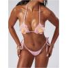 image:imageMakeMeChic Womens 2 Piece Micro Bikini Sets Sequin 3D Floral Halter Cheeky Summer Beach SwimsuitPink