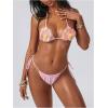 image:imageMakeMeChic Womens 2 Piece Micro Bikini Sets Sequin 3D Floral Halter Cheeky Summer Beach SwimsuitPink