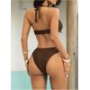 image:imageMakeMeChic Womens 2 Piece Summer Bikini Sets Metal Ring Linked Halter Ruched Beach SwimsuitBrown