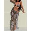 image:imageMakeMeChic Womens 3 Piece Bikini Set Cheetah Print Halter High Cut Swimsuit with Cover Up SkirtMulticolor