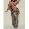 image:imageMakeMeChic Womens 3 Piece Bikini Set Cheetah Print Halter High Cut Swimsuit with Cover Up SkirtMulticolor