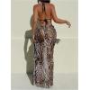 image:imageMakeMeChic Womens 3 Piece Bikini Set Cheetah Print Halter High Cut Swimsuit with Cover Up SkirtMulticolor