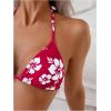 image:imageMakeMeChic Womens 3 Piece Bikini Set Floral Halter Tie Backless Swimsuit with Wrap SkirtRose Red