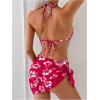image:imageMakeMeChic Womens 3 Piece Bikini Set Floral Halter Tie Backless Swimsuit with Wrap SkirtRose Red
