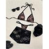 image:imageMakeMeChic Womens 3 Piece Bikini Set Floral Lace Halter Swimming Set Tie Back Swimsuit with Shorts CoverupsBlack