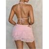 image:imageMakeMeChic Womens 3 Piece Bikini Set Lace Halter Tie Backless Thong Swimsuit with Lace Cover Up SkirtsPink