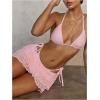 image:imageMakeMeChic Womens 3 Piece Bikini Set Lace Halter Tie Backless Thong Swimsuit with Lace Cover Up SkirtsPink