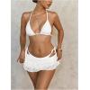 image:imageMakeMeChic Womens 3 Piece Bikini Set Lace Halter Tie Backless Thong Swimsuit with Lace Cover Up SkirtsWhite