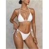 image:imageMakeMeChic Womens 3 Piece Bikini Set Lace Halter Tie Backless Thong Swimsuit with Lace Cover Up SkirtsWhite