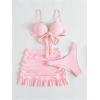 image:imageMakeMeChic Womens 3 Piece Bikini Set Push Up Knot High Cut Bathing Suit with Cover Up SkirtPink