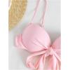 image:imageMakeMeChic Womens 3 Piece Bikini Set Push Up Knot High Cut Bathing Suit with Cover Up SkirtPink