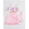 image:imageMakeMeChic Womens 3 Piece Bikini Set Push Up Knot High Cut Bathing Suit with Cover Up SkirtPink