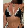 image:imageMakeMeChic Womens 3 Piece Bikini Sets Seashell Halter Triangle Cheeky Swimsuit with Cover Up Mesh SkirtBlack