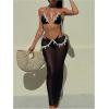 image:imageMakeMeChic Womens 3 Piece Bikini Sets Seashell Halter Triangle Cheeky Swimsuit with Cover Up Mesh SkirtBlack