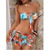 image:imageMakeMeChic Womens 3 Piece Summer Bathing Suit Floral Cheetah Print Bandeau Bikini Set with Mini Beach SkirtMulticolor