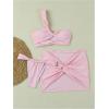 image:imageMakeMeChic Womens 3 Piece Summer Bathing Suit One Shoulder Twisted Cheeky Bikini Sets with Beach SkirtPink