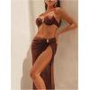 image:imageMakeMeChic Womens 3 Piece Summer Bathing Suit Ruched Backless Cheeky Beach Bikini Set with Cover Up SkirtCoffee Brown