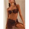 image:imageMakeMeChic Womens 3 Piece Summer Bathing Suit Ruched Backless Cheeky Beach Bikini Set with Cover Up SkirtCoffee Brown