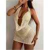 image:imageMakeMeChic Womens 3 Piece Summer Swimsuits Metal 3D Floral Draped Halter Cheeky Boho Sheer Bathing SuitsApricot