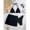image:imageMakeMeChic Womens 3 Piece Swimsuit Starfish Halter Triangle Bikini Sets Bathing Suit with Cover Up SkirtBlack