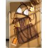 image:imageMakeMeChic Womens 3 Piece Swimsuits Halter Triangle Crochet Bikini Sets with Cover Up SkirtBrown