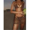image:imageMakeMeChic Womens 3 Piece Swimsuits Halter Triangle Crochet Bikini Sets with Cover Up SkirtBrown