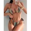 image:imageMakeMeChic Womens 3 Piece Swimsuits Striped Halter Triangle Thong Bikini Sets with Cover Up SkirtJacquard